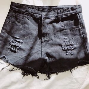 distressed black jean shorts
